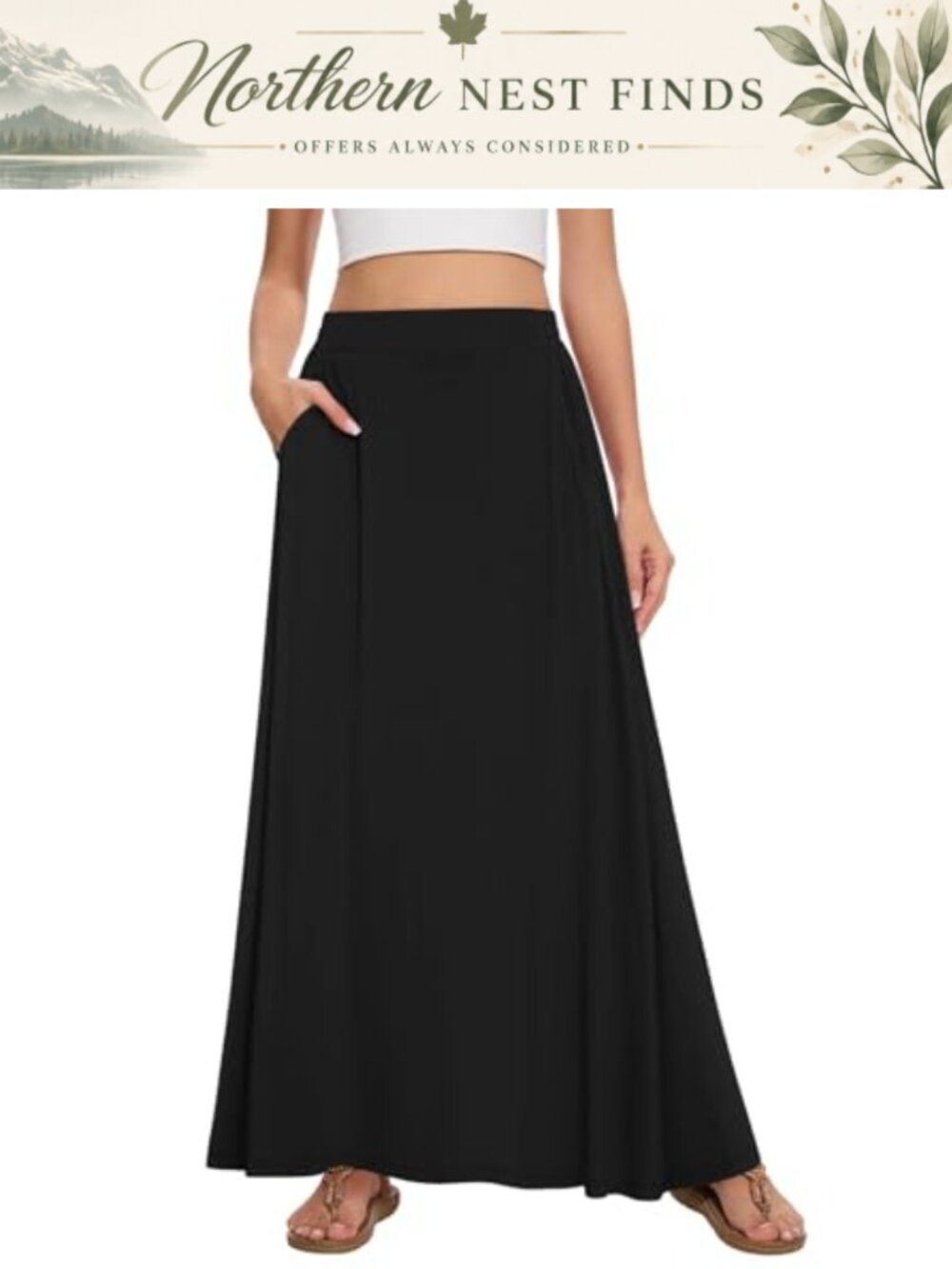 Womens Maxi A-Line Skirt Elastic High Waist Flowy with Pockets